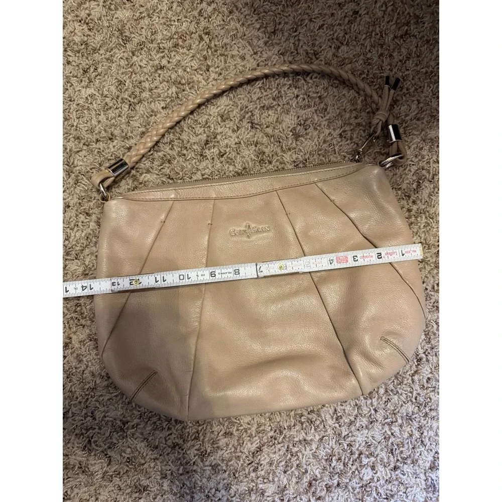 Cole Haan Leather Shoulder Bag Taupe Hobo Purse Braided Strap Slouchy